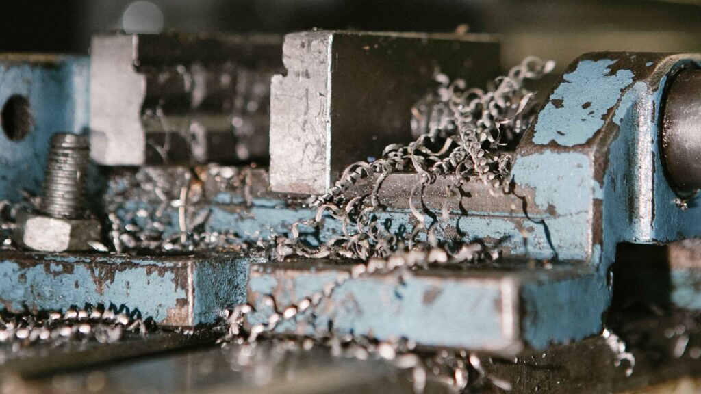 metal shavings over vice